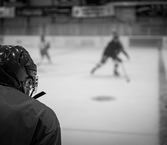 Monochrome photo of hockey players